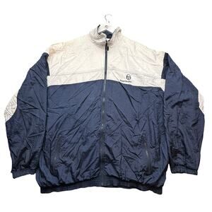 Vintage Sergio Tacchini Windbreaker Jacket Mens 3XLT 3XL Tall Navy White Logo